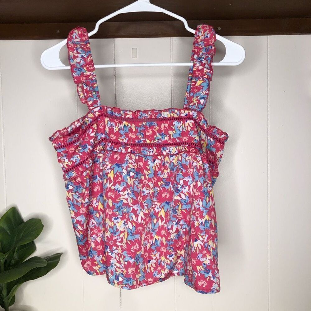 BOG Collective Womens Multicolor Floral Cropped Baby Doll Top Size Medium